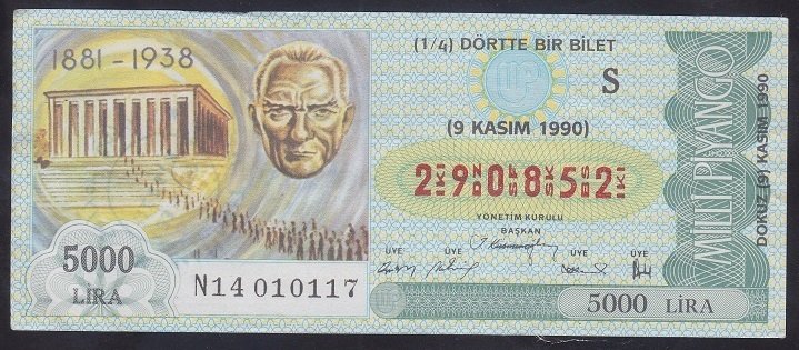 1990 9 KASIM ÇEYREK BİLET S SERİSİ