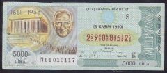 1990 9 KASIM ÇEYREK BİLET S SERİSİ