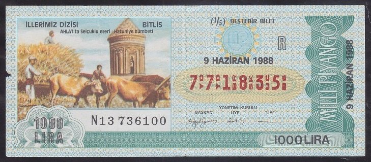 1988 9 HAZİRAN ÇEYREK BİLET R SERİSİ