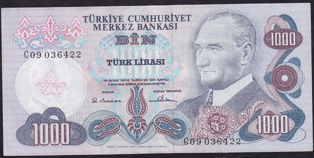 6.Emisyon 1.Tertip 1000 Lira C09 036422 Çok Temiz+
