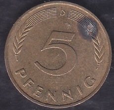 Almanya 5 Pfennig 1989