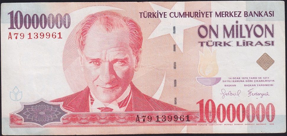 7.Emisyon 10 000 000 Lira A79 139961 Çok Temiz+