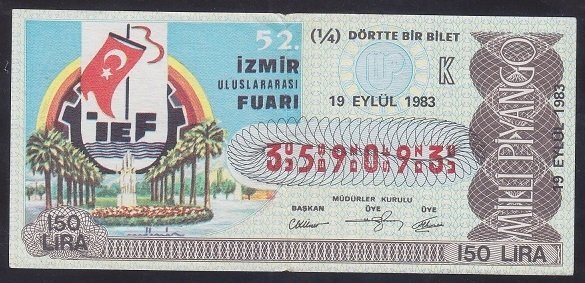 1983 19 EYLÜL ÇEYREK BİLET -K SERİSİ