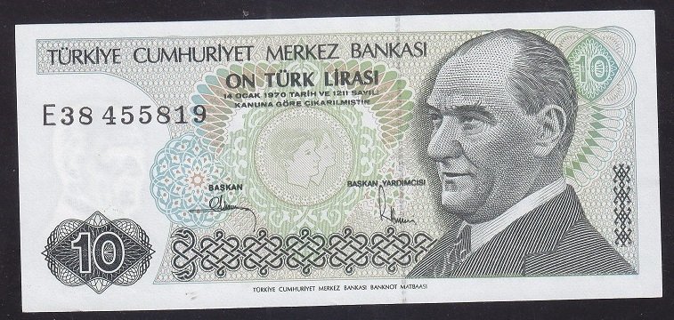 7.EMİSYON 2.TERTİP 10 LİRA E38 455819 ÇÇT +