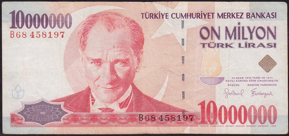 7.Emisyon 10 000 000 Lira B68 458197 Çok Temiz