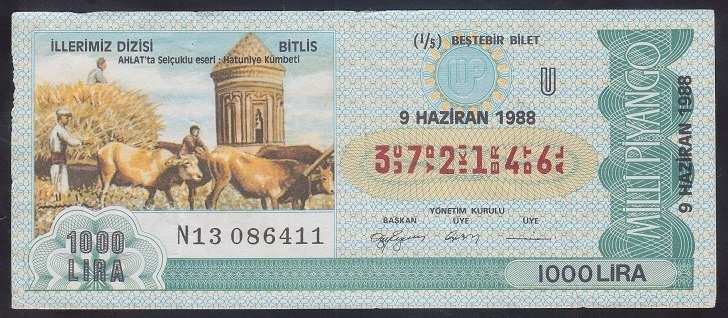 1988 9 HAZİRAN ÇEYREK BİLET U SERİSİ