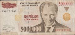 7.Emisyon 5 000 000 Lira K39 732703 Çok Temiz