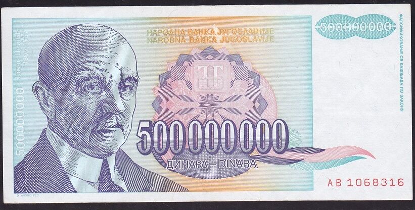Yugoslavya 500000000 Dinar 1993 Ççt Çilaltı