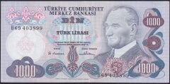 6.Emisyon 1.Tertip 1000 Lira B69 403899 Çok Çok Temiz+