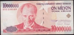7.Emisyon 10 000 000 Lira A75 238149 Çok Temiz