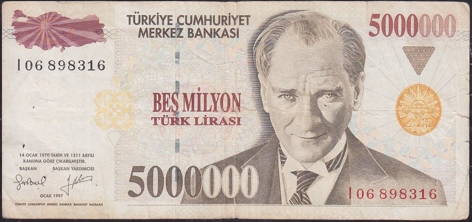 7.Emisyon 5 000 000 Lira I06 898316 Temiz