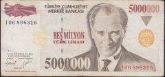 7.Emisyon 5 000 000 Lira I06 898316 Temiz