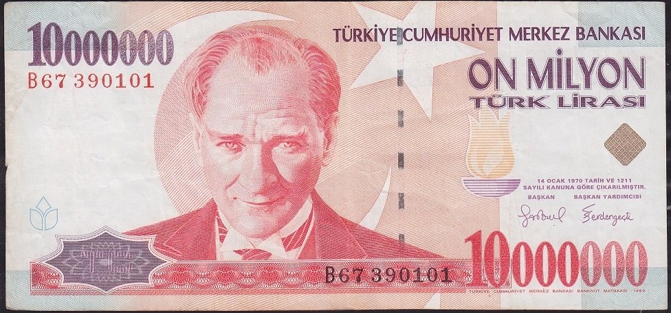 7.Emisyon 10 000 000 Lira B67 390101  Çok Temiz
