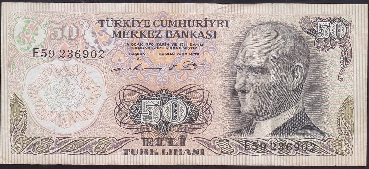 6.EMİSYON 1.TERTİP 50 LİRA E59 236902 ÇOK TEMİZ +