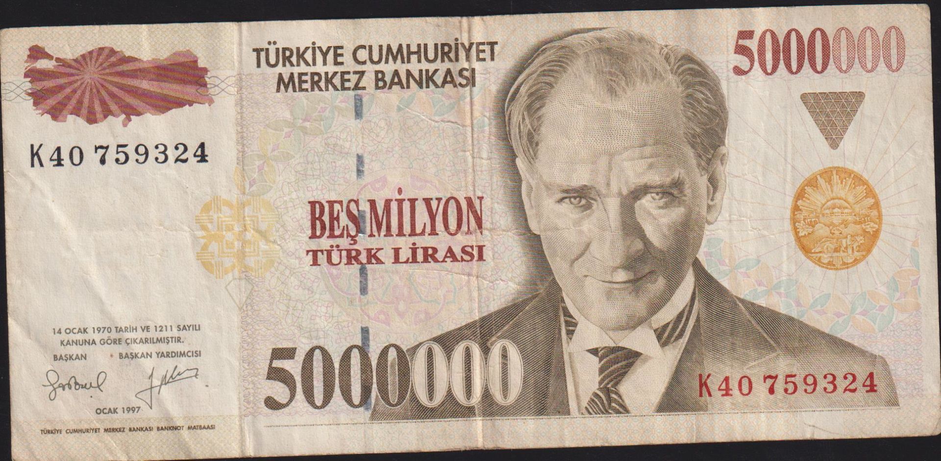 7.Emisyon 5 000 000 Lira K40 759324 Çok Temiz