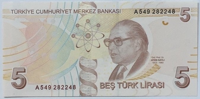 9.EMİSYON 5 LİRA 1.TERTİP A549 2822xx ÇİL
