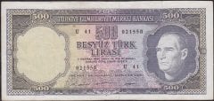 5.Emisyon 4.Tertip 500 Lira U41 021558 Çok Temiz+