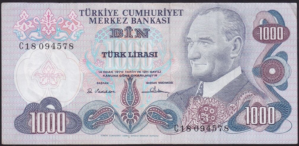 6.Emisyon 1.Tertip 1000 Lira C18 094578 Çok Temiz+