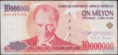 7.Emisyon 10 000 000 Lira B66 017381 Çok Temiz