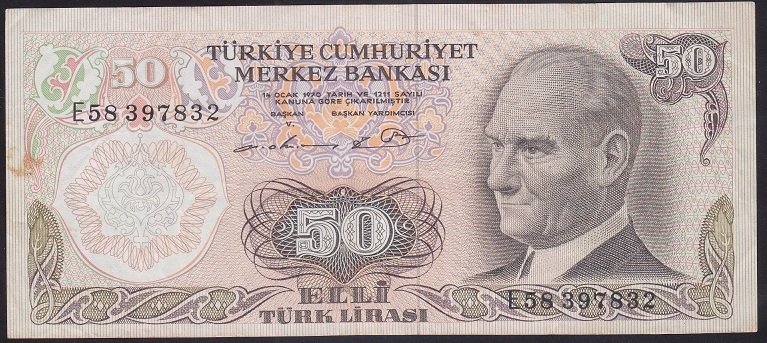 6.EMİSYON 1.TERTİP 50 LİRA E58 397832 ÇOK TEMİZ +