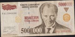 7.Emisyon 5 000 000 Lira K41 596436 Çok Temiz
