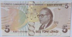 9.EMİSYON 5 LİRA 1.TERTİP A001 470190 ÇİL