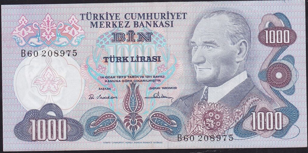 6.Emisyon 1.Tertip 1000 Lira B60 208975 Çok Temiz+