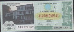 1996 9 Şubat Çeyrek Bilet - S Serisi - Alanya