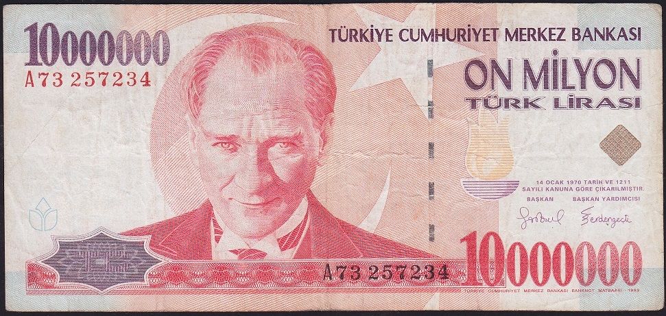 7.Emisyon 10 000 000 Lira A73 257234 Çok Temiz