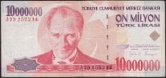 7.Emisyon 10 000 000 Lira A73 257234 Çok Temiz
