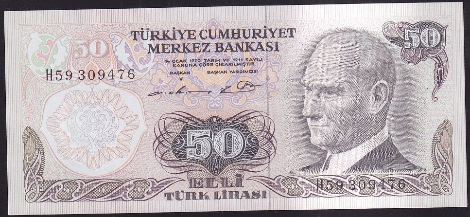 6.Emisyon 1.Tertip 50 Lira H59 309476 Çil