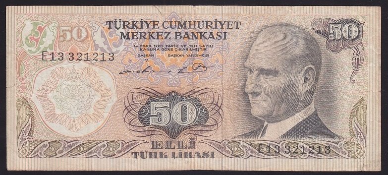6.EMİSYON 1.TERTİP 50 LİRA E13 321213 ÇOK TEMİZ