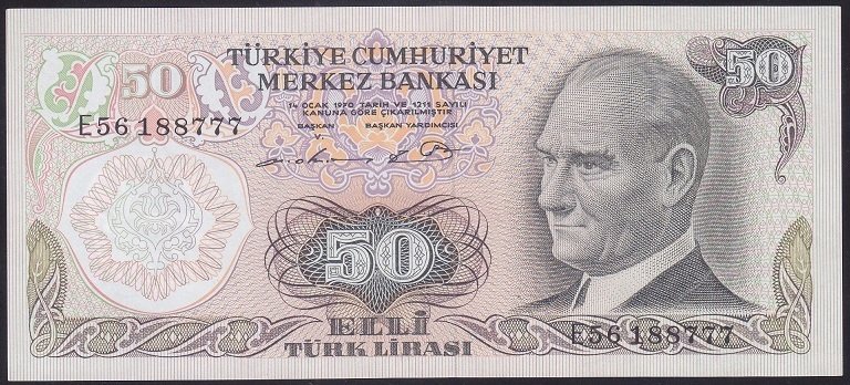 6.EMİSYON 1.TERTİP 50 LİRA E56 188777 ÇİL