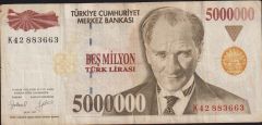 7.Emisyon 5 000 000 Lira K42 883663 Çok Temiz