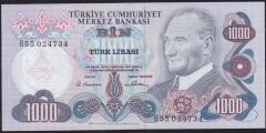6.Emisyon 1.Tertip 1000 Lira B55 024734 Ççt Çilaltı