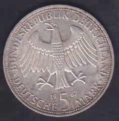 ALMANYA 5 MARK 1967 GÜMÜŞ HATIRA  eski para alan yerler