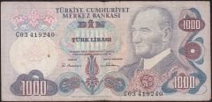 6.Emisyon 1.Tertip 1000 Lira C03 419240 Çok Temiz