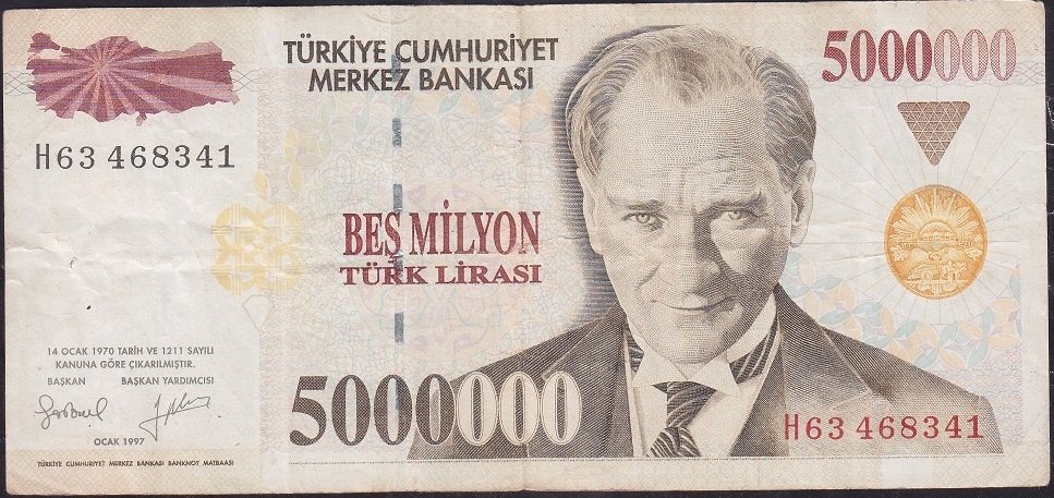 7.Emisyon 5 000 000 Lira H63 468341 Çok Temiz