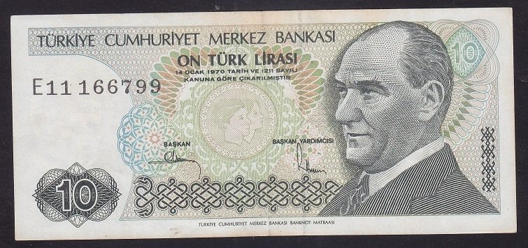 7.EMİSYON 2.TERTİP 10 LİRA E11 166799 ÇOK TEMİZ + eski kağıt para koleksiyon