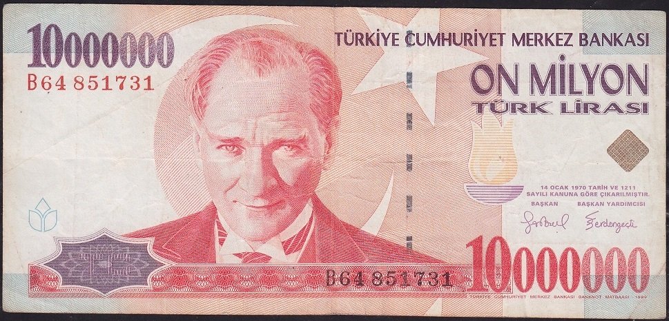 7.Emisyon 10 000 000 Lira B64 851731 Çok Temiz