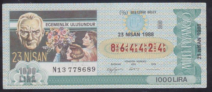 1988 23 NİSAN ÇEYREK BİLET R SERİSİ