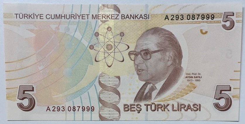 9.EMİSYON 5 LİRA 1.TERTİP A293 087999 ÇİL