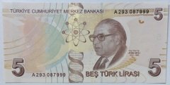 9.EMİSYON 5 LİRA 1.TERTİP A293 087999 ÇİL