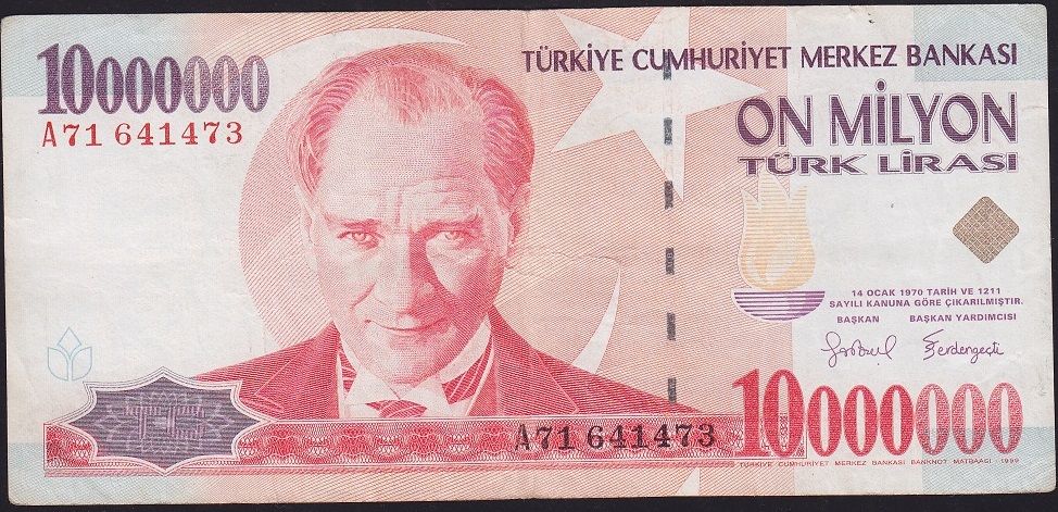 7.Emisyon 10 000 000 Lira A71 641473 Çok Temiz