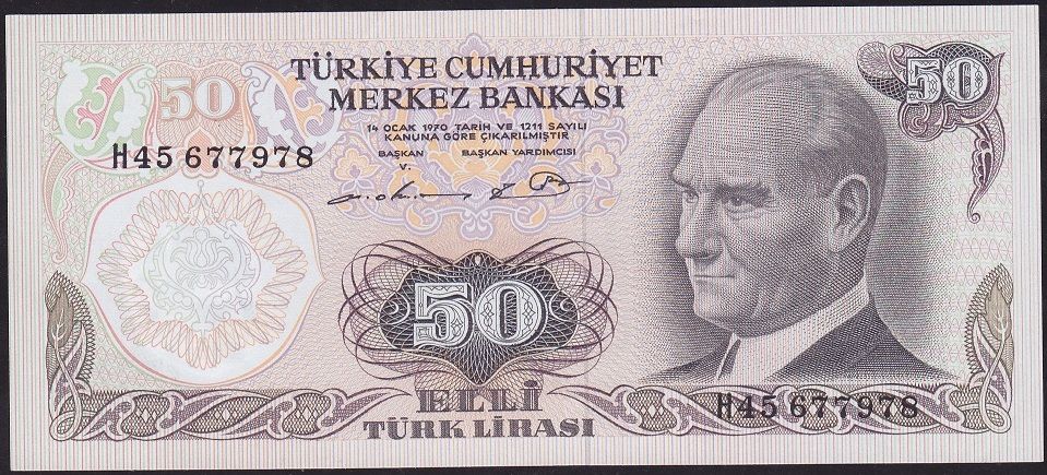 6.Emisyon 1.Tertip 50 Lira H45 677978 Çilaltı Çil