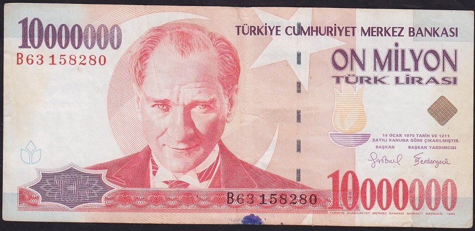 7.Emisyon 10 000 000 Lira B63 158280 Çok Temiz