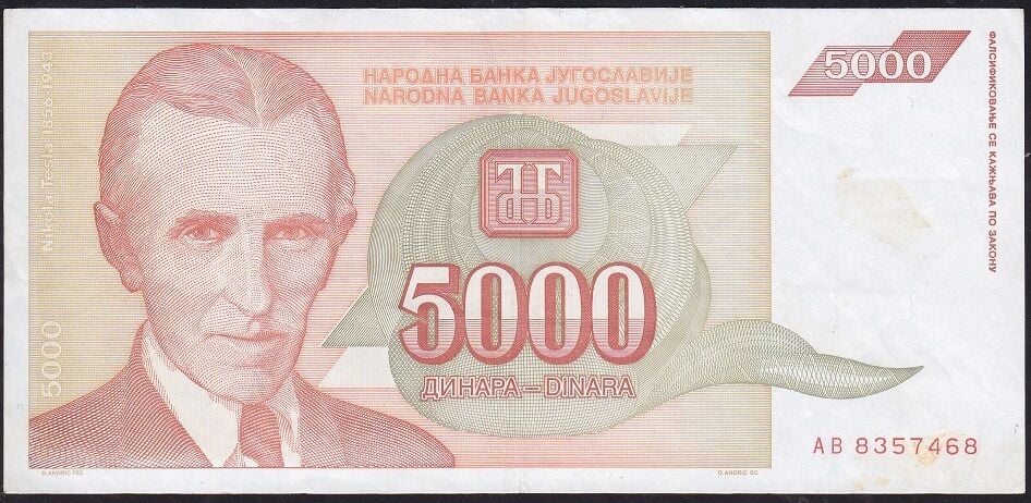 Yugoslavya 5000 Dinar 1993 Çok Temiz+