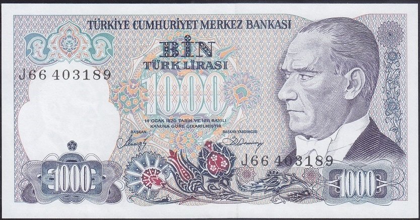 7.Emisyon 2.Tertip 1000 Lira J66 403189 Çilaltı Çil