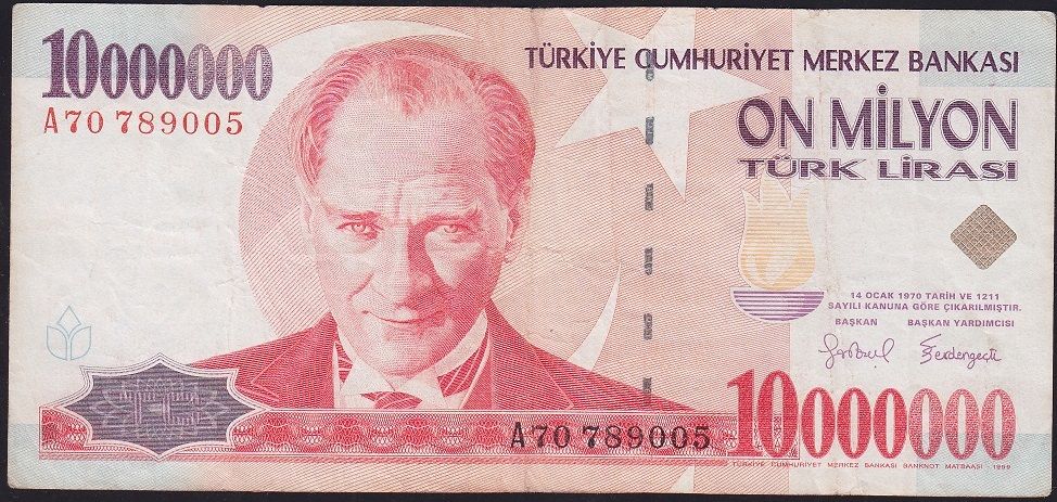 7.Emisyon 10 000 000 Lira A70 789005 Çok Temiz
