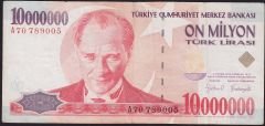 7.Emisyon 10 000 000 Lira A70 789005 Çok Temiz